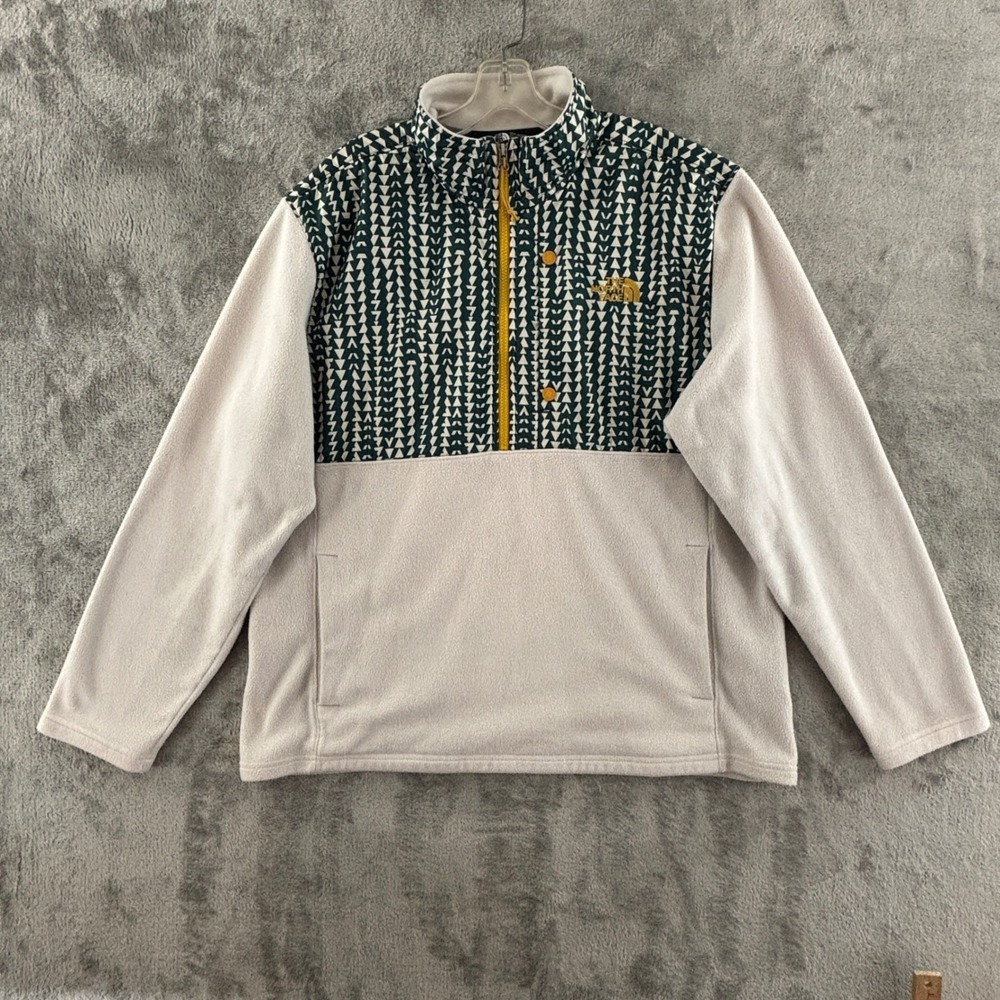 The North Face 1/2 Zip Fleece Pullover Mens XL Green Off White Yellow Pockets